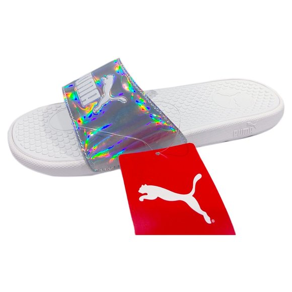 NWT PUMA COOL CAT DISTRESSED WOMEN'S WHITE SLIP ON SLIDES SANDALS SIZE 7 - Picture 4 of 5